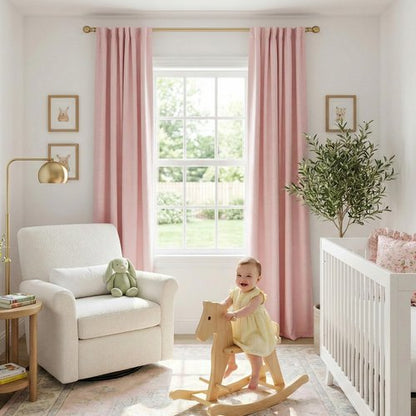 100% Blackout Shield Linen Blackout Curtains for Bedroom 96 Inches Long, Back Tab/Rod Pocket Living Room Drapes, Thermal Insulated Blackout Curtains 2 Panels Set, 50" W x 96" L,Baby Pink