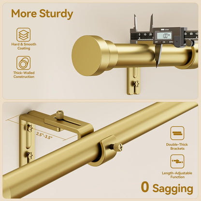 YaFex Curtain Rods - Heavy Duty 1 Inch Adjustable Window Treatment Rods | 32-118 Inch, Gold Finish