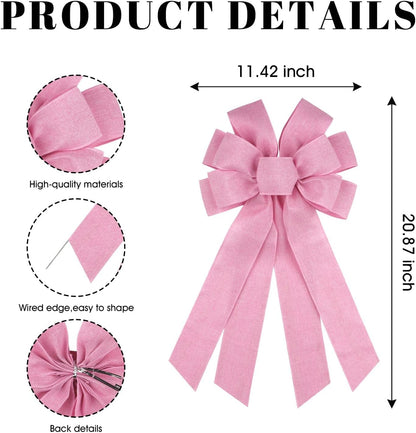 Skiennix Baby Pink Large Bow - 11x21 Inch Linen Texture Wired Ribbon for Wreaths & Decor