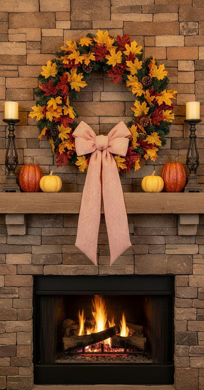 Orange Striped Wreath Sash Set by [Brand Name] - 2 Pack Modern Ribbon Bow for Fall Thanksgiving Decor | 5.12" Wide x 54.33" Each