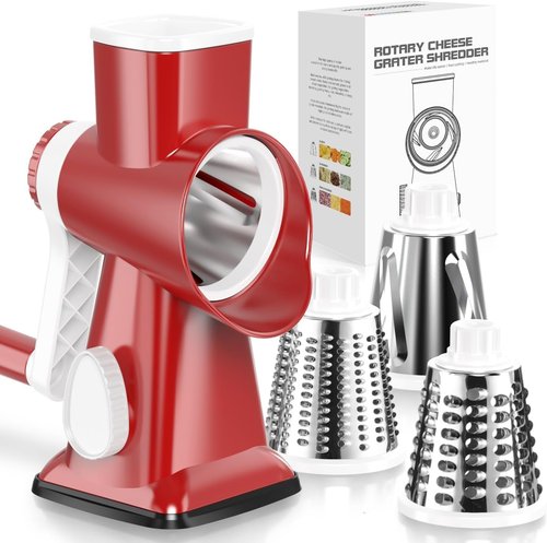 KEOUKE Rotary Cheese Grater - Hand Crank Shredder with 3 Stainless Steel Blades | Safe & Efficient Kitchen Tool