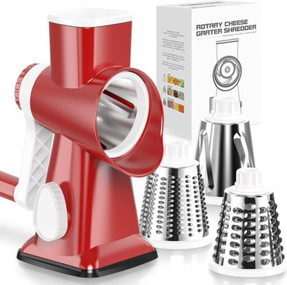 KEOUKE Rotary Cheese Grater - Hand Crank Shredder with 3 Stainless Steel Blades | Safe & Efficient Kitchen Tool