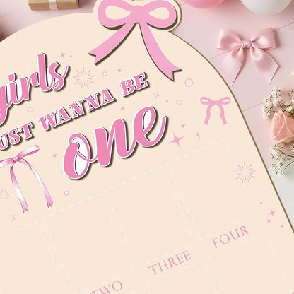 Pink Bow 12 Month Photo Board Set – Wooden 23.4 x 15.4 in Monthly Milestone Display (Variation: Pink Bow+23.4" x 15.4")
