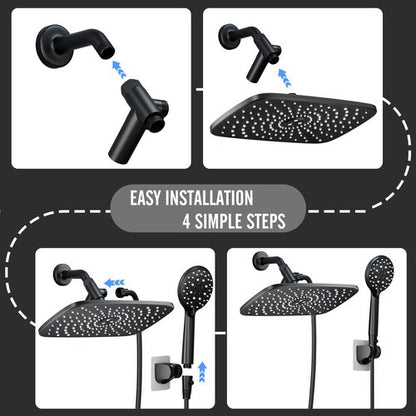 Veken 11.8 Inch Rain Shower Head with Handheld- High Pressure Dual Shower Heads with 5 Modes Handheld Spray Combo- Wide Rainfall Showerhead with Hose, Bathroom Accessories, Matte Black