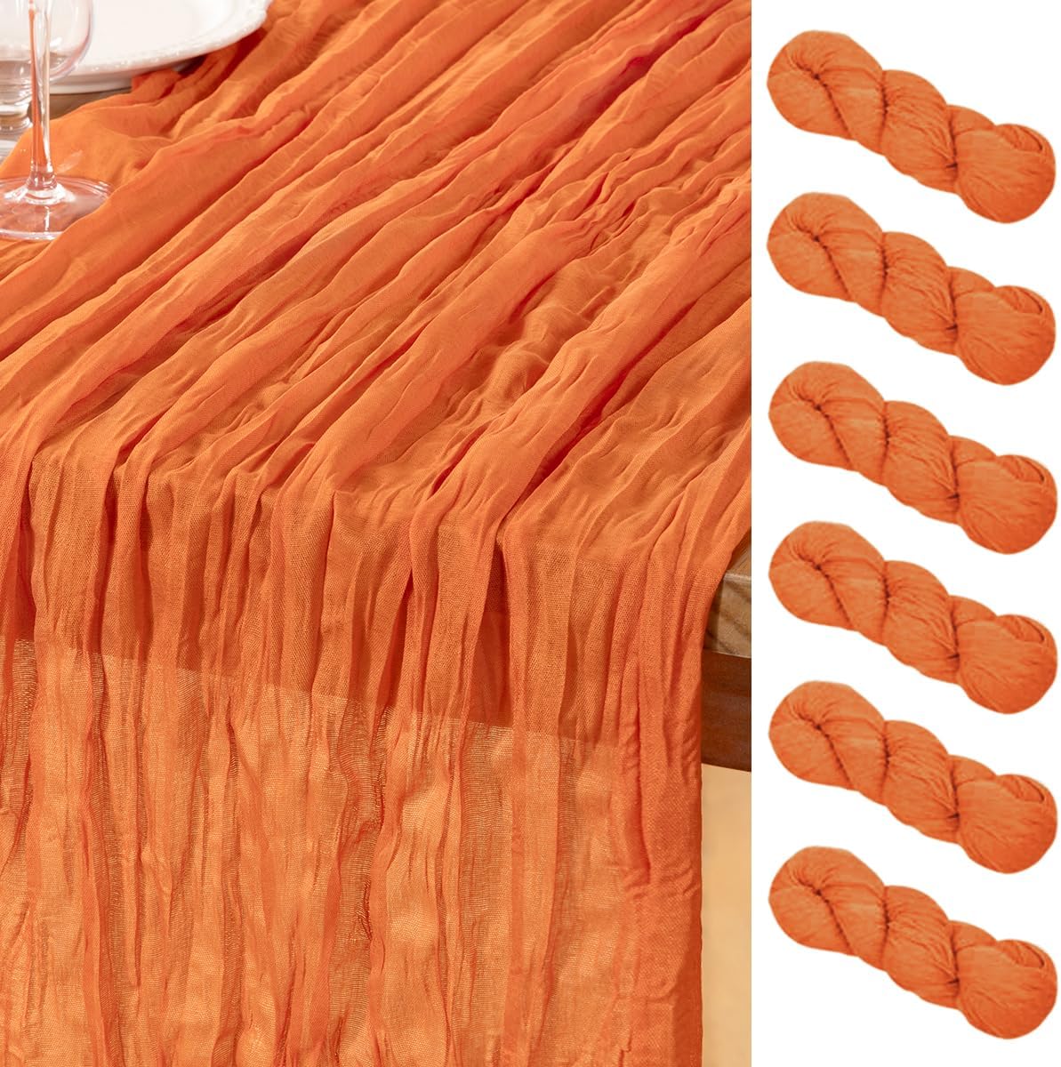 Orange Cheesecloth Table Runner - 6 Pack Boho Gauze Decor for Spring & Easter | 120 Inches