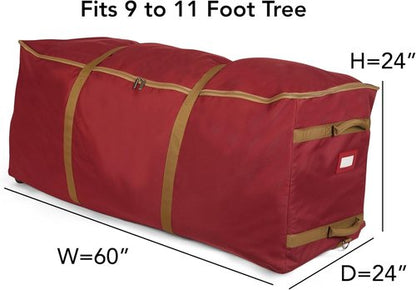 Covermates Keepsakes Christmas Tree Storage Bag - Heavy-Duty Rolling Design with Wheels & Reinforced Handles - Durable Red Polyester Solution