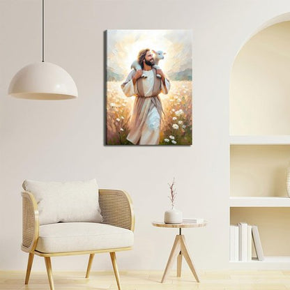 GKQNMU Jesus Carrying The Lamb Canvas Wall Art - Christ The Good Shepherd Decor | Ready To Hang