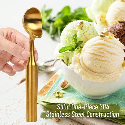 Skiennix Heavy-Duty Ice Cream Scoop - 4.5 oz Durable Stainless Steel, Corrosion-Resistant, Gold Finish