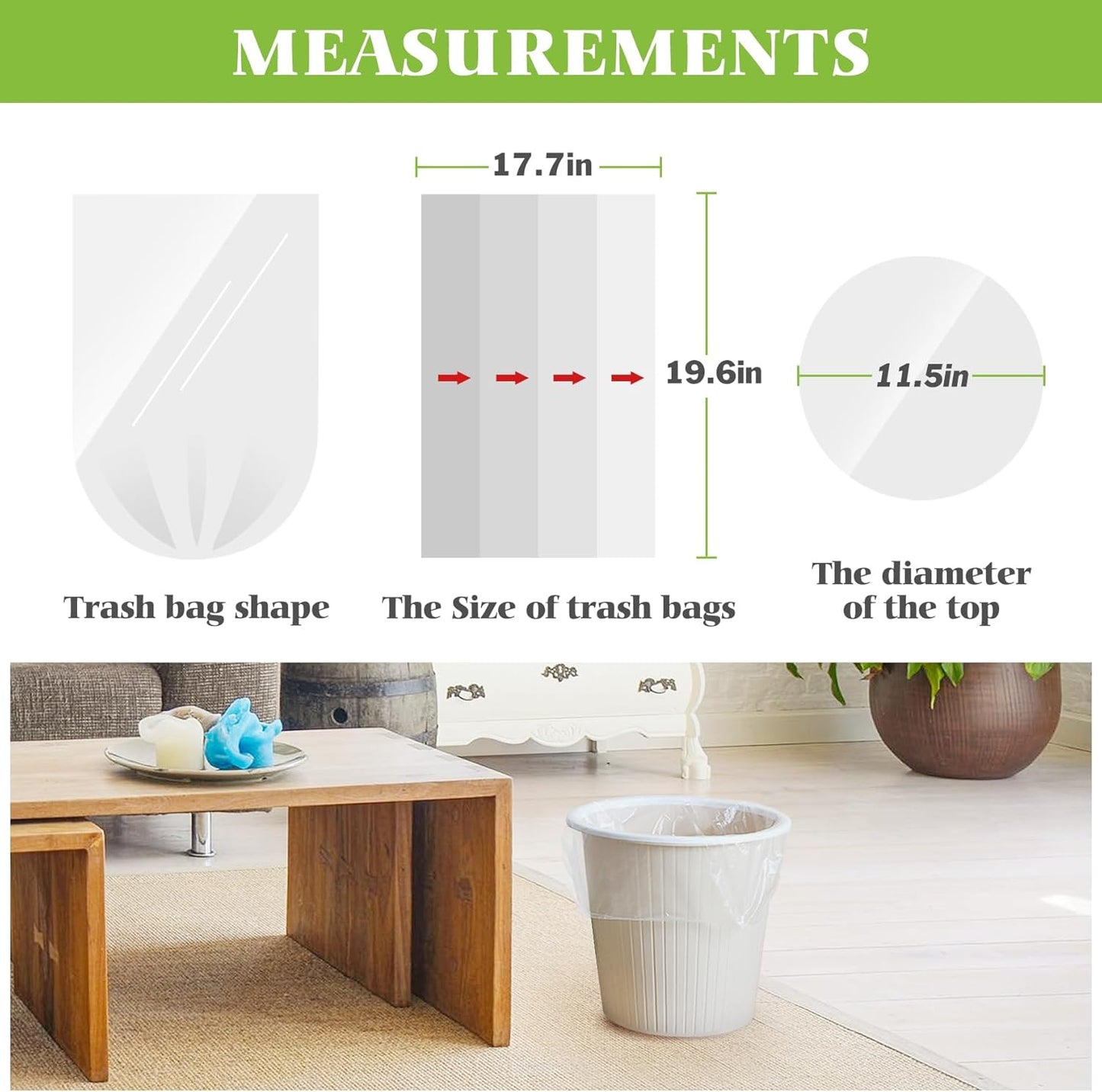 Teivio Small Trash Bags - 4 Gallon Garbage Bags | 200 Count Clear Bin Liners for Home & Office