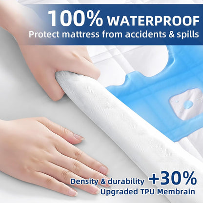 MEELUS Padded Mattress Protector - Breathable Waterproof Cover | Deep Pocket 8"-21" | Soft & Noiseless, White