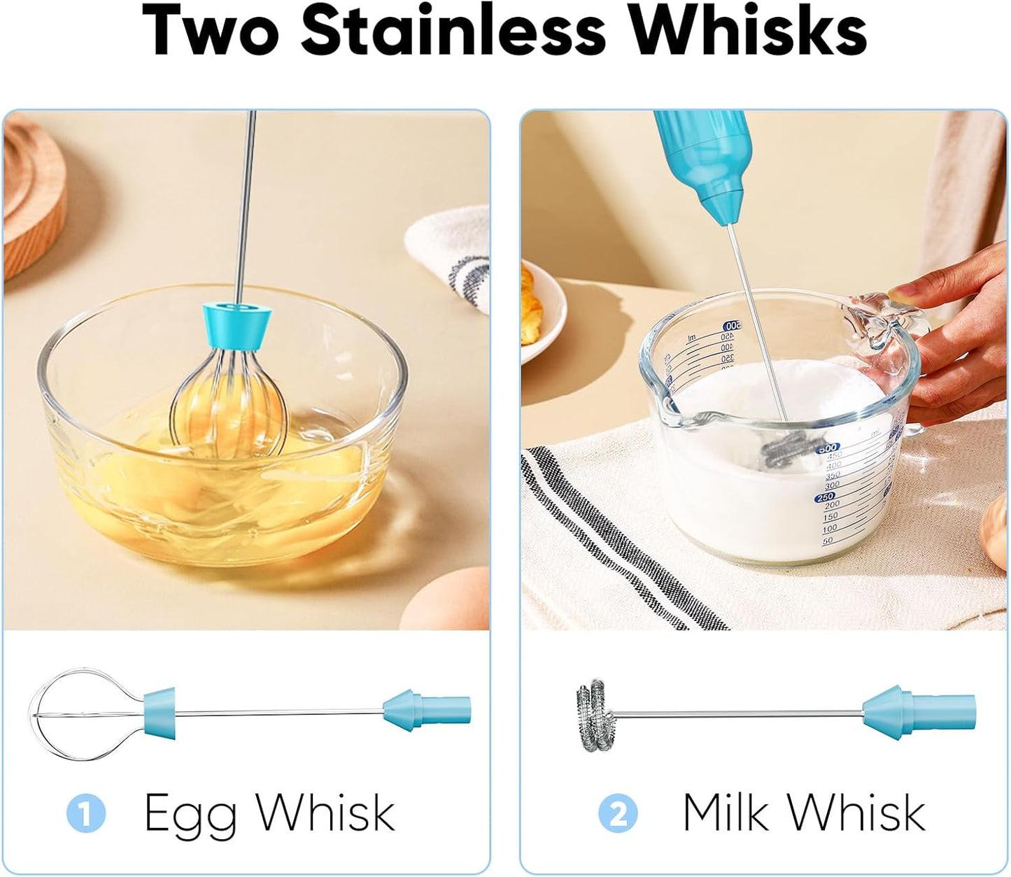 Milk Frother - Skiennix Handheld Electric Whisk with 3 Speeds & USB Rechargeable - Blue