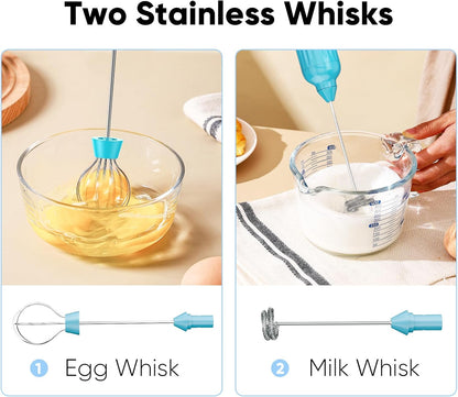 Milk Frother - Skiennix Handheld Electric Whisk with 3 Speeds & USB Rechargeable - Blue
