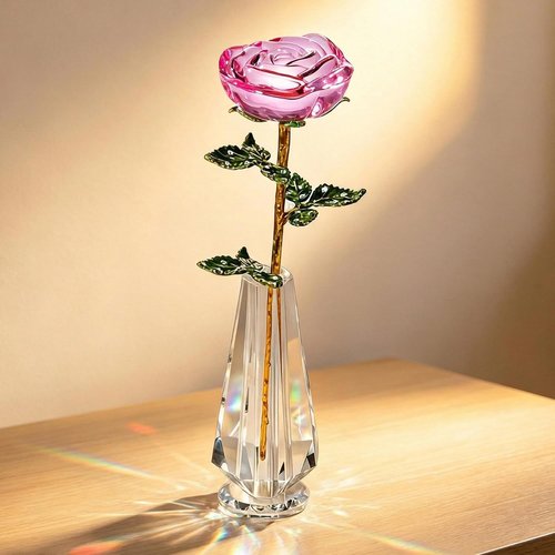 HDCRYSTALGIFTS 10'' Pink Crystal Rose Figurine - Elegant Glass Flower Gift for Mom | Perfect for Mother's Day, Weddings, and Home Decor