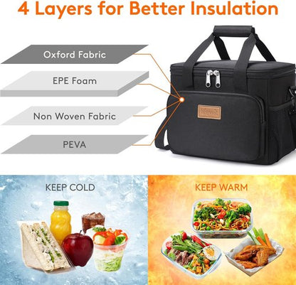 Lifewit Insulated Lunch Bag - Soft Cooler Tote for Adults | Black 12-Can Capacity (9L)
