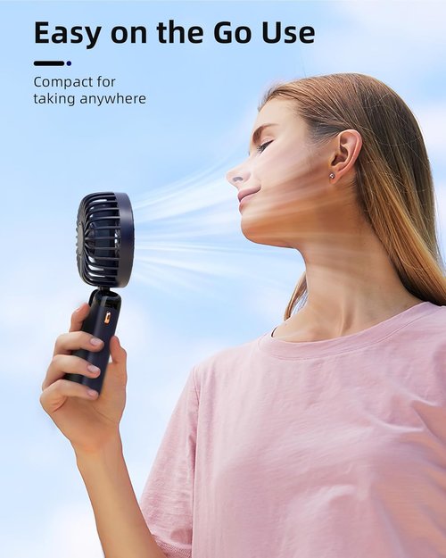Koonie Portable Handheld Fan - Rechargeable Mini Fan with Digital Display & 5 Speeds | 8-Hour Battery Life, 90° Adjustable