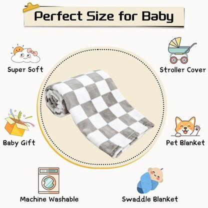 Yurhap Checkered Baby Blanket Fleece Baby Blankets Neutral for Boys Girls, Super Soft Warm Lightweight Infant Toddler Newborn Receiving Gifts for Crib Stroller, 30x40 Inch, Greige