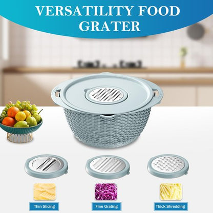 4-1 Colander with Mixing Bowl Set, Food Strainers and Colanders Set for Kitchen, Pasta Rice Strainer, Fruit and Veggie Washer, Salad Spinner, Kitchen Essentials Strainer Basket Bowl, Blue