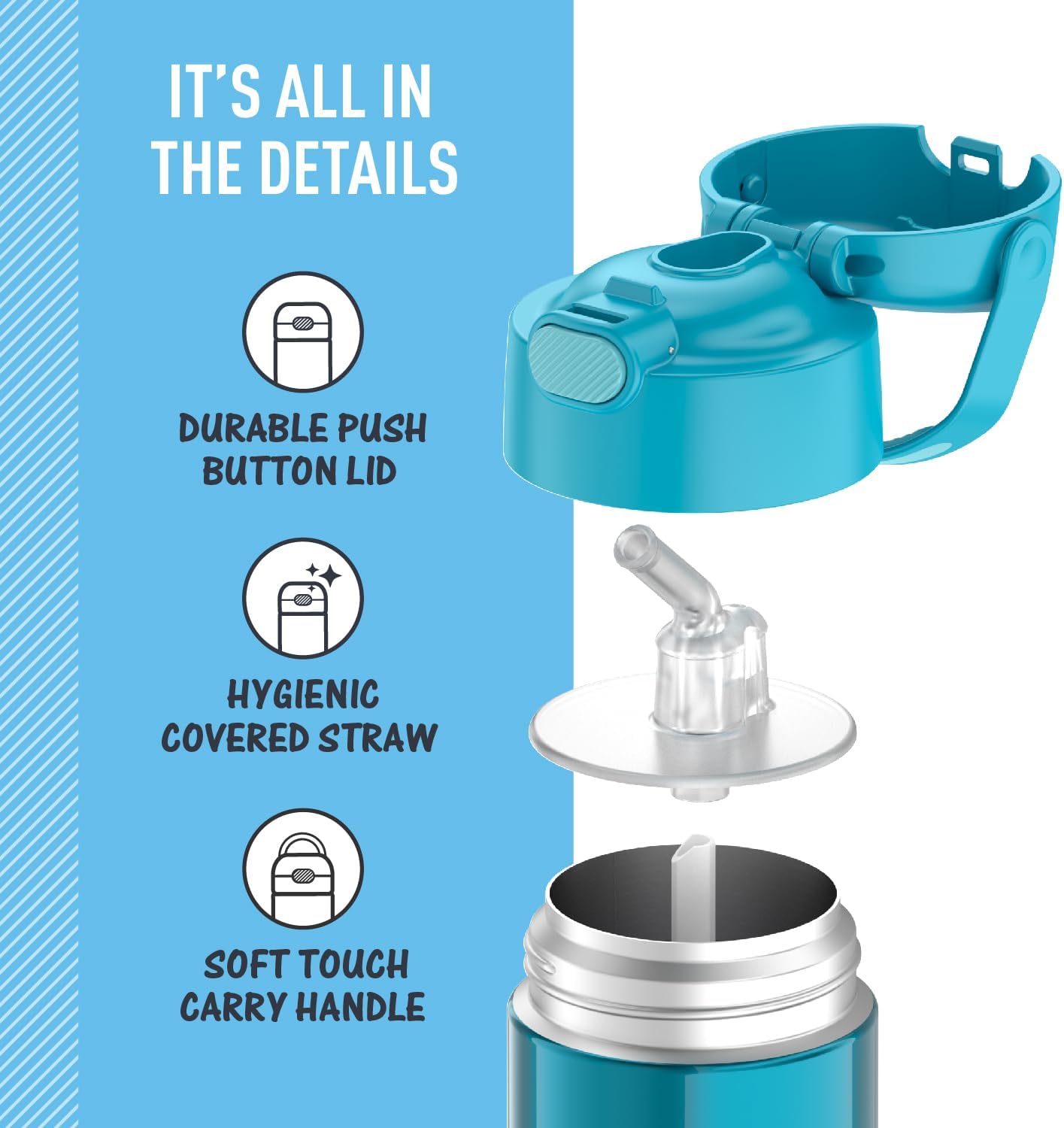 THERMOS FUNTAINER Water Bottle - 12 Ounce Kids Stainless Steel Vacuum Insulated with Straw | Teal