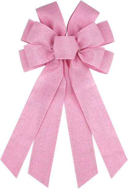 Skiennix Baby Pink Large Bow - 11x21 Inch Linen Texture Wired Ribbon for Wreaths & Decor