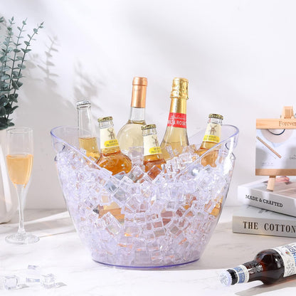 Sunnyray 4 Pack Ice Buckets Large Beer Bucket Clear Acrylic Drink Cooler Plastic Ice Beverage Tub Champagne Bottles Bucket Chiller Bin Drink Buckets for Party Barbecue Picnic Home Bar (8L)