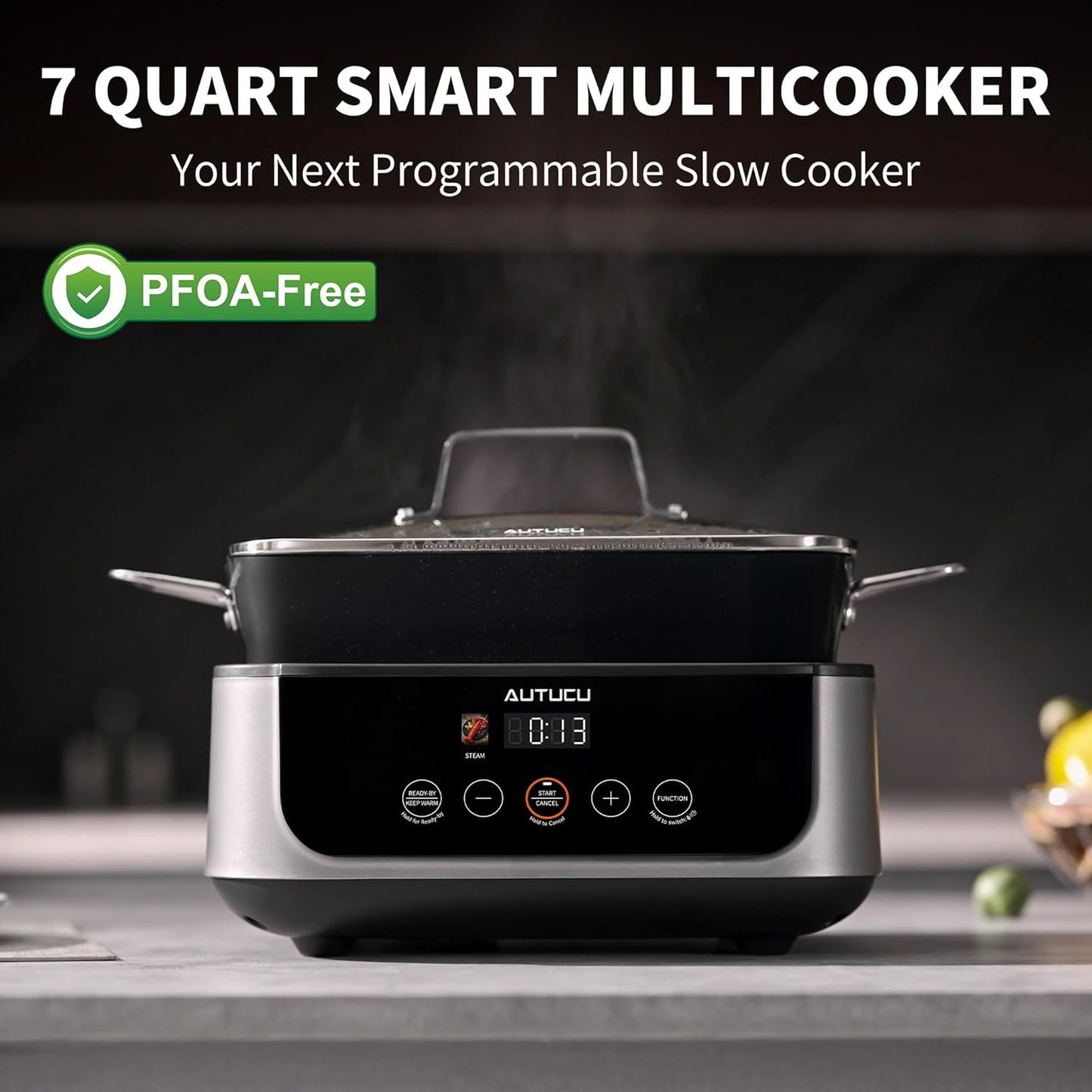 Slow Cooker 7 Quart - Programmable Multi-Cooker with PFOA-Free Ceramic Coating & Versatile Functions