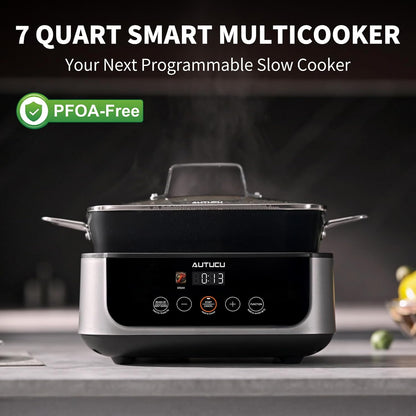 Slow Cooker 7 Quart - Programmable Multi-Cooker with PFOA-Free Ceramic Coating & Versatile Functions