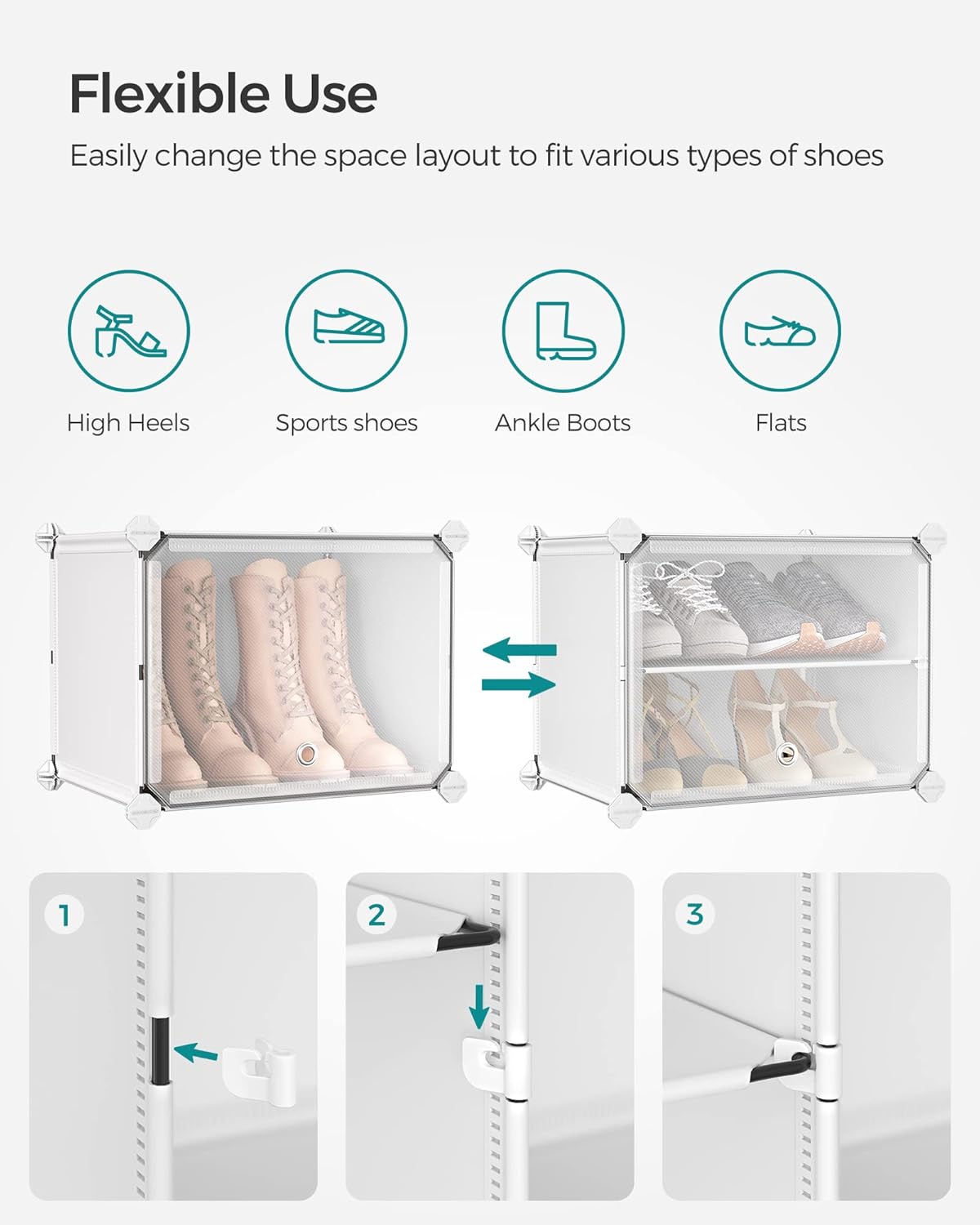 SONGMICS Shoe Rack Organizer - 6-Tier Adjustable Shoe Storage Cabinet | Holds 24 Pairs - Cloud White & Transparent