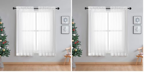 OWENIE Sheer White Curtains Living Room 54 inches Long, Rod Pocket Curtain Sheers Bedroom, Light Filtering Voile Panels Drapes Small Window Treatments 2 Panels, 42" W x 54" L, White (Pack of 2)