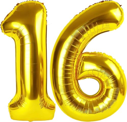 Gold Number 16 Balloon - 40 Inch Golden Birthday Decoration for 16th Party | Perfect for Boys & Girls