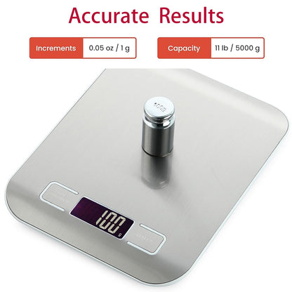 Skiennix Digital Kitchen Scale - 5kg/11lb Capacity | Accurate Grams & Ounces Measurement for Baking & Meal Prep | 304 Stainless Steel, LCD Display