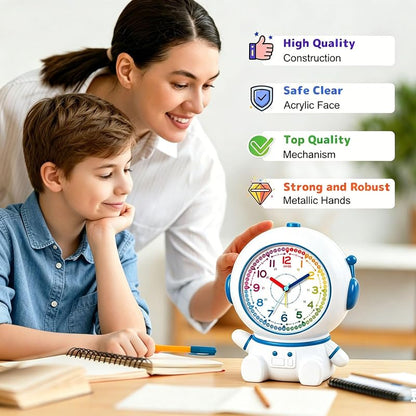 Analog Alarm Clock for Kids with Night Light – Blue, Snooze, 2 Alarm Modes