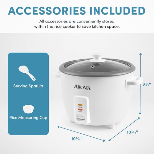AROMA® Rice Cooker - 8-Cup Uncooked | One-Touch Control & Soup Warmer, 4 Qt, White, ARC-368NG