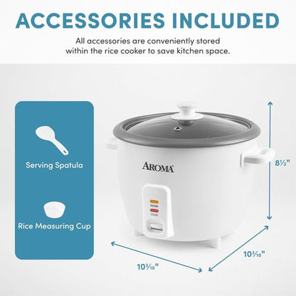 AROMA® Rice Cooker - 8-Cup Uncooked | One-Touch Control & Soup Warmer, 4 Qt, White, ARC-368NG