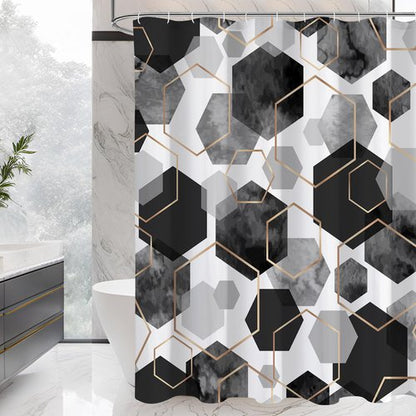 Litabel Black and Grey Modern Shower Curtain for Bathroom, Geometric Art Decor Waterproof Bath Curtain, Abstract Fabric Shower Curtain Sets for Home Decor, 72x72 Inch