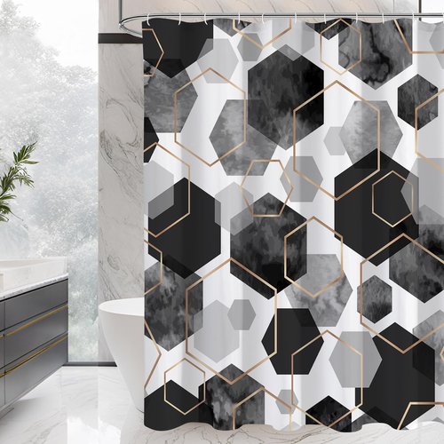 Litabel Black and Grey Modern Shower Curtain for Bathroom, Geometric Art Decor Waterproof Bath Curtain, Abstract Fabric Shower Curtain Sets for Home Decor, 72x72 Inch