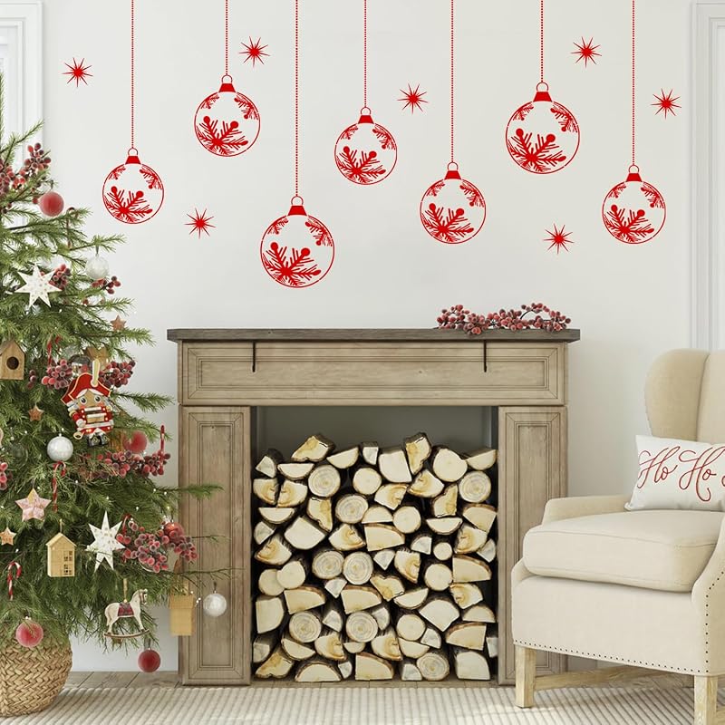 Christmas Window Stencils for Glass – 5 Pcs Snowflake Design, Reusable PET Stencils (Variation: Christmas Snowflake Bauble)
