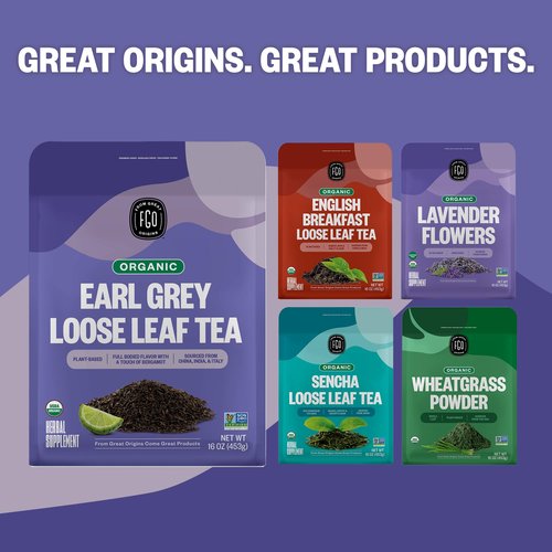 FGO Organic Earl Grey Black Tea, 16 Ounce Loose Leaf Bulk Resealable Bag, 16oz, Packaging May Vary (Pack of 1)