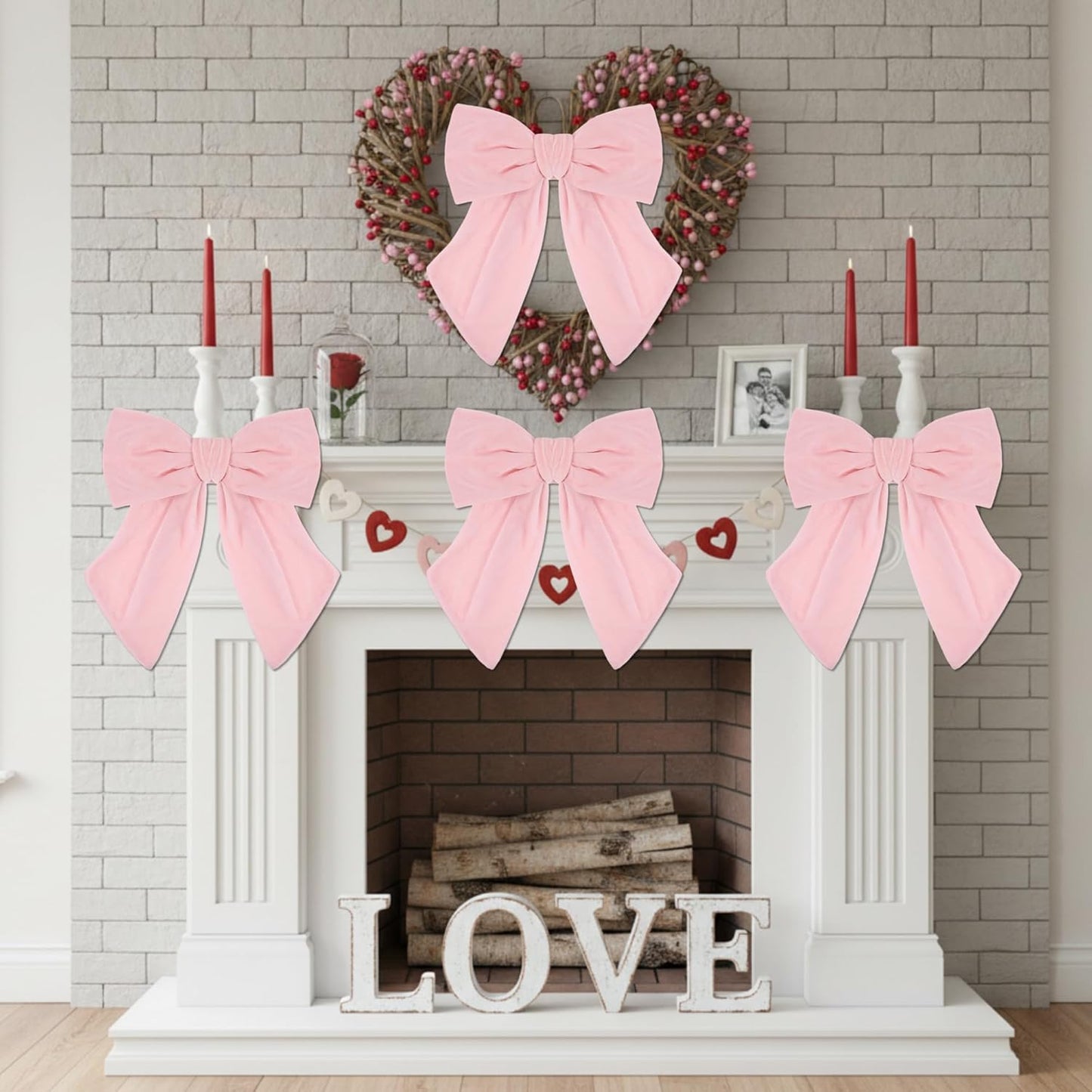 Riceshoot Velvet Bows - 5 Pcs Large 11'' x 16'' Pre-Tied Ribbon for Valentine's Day Gift Wrapping | Light Pink