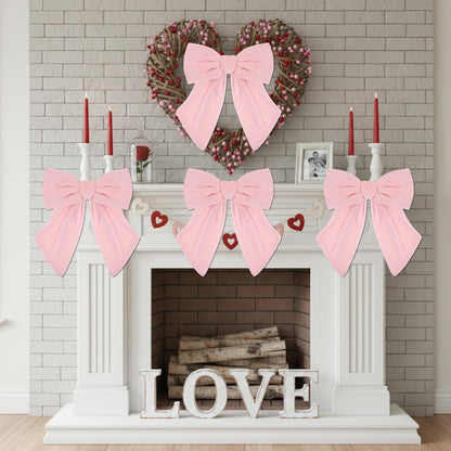 Riceshoot Velvet Bows - 5 Pcs Large 11'' x 16'' Pre-Tied Ribbon for Valentine's Day Gift Wrapping | Light Pink