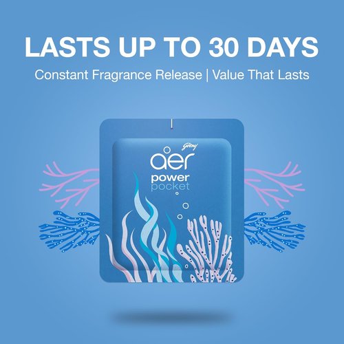 Godrej Aer Power Pocket Bathroom Fragrance - Sea Breeze Scent | 10g, 6-Pack, Blue