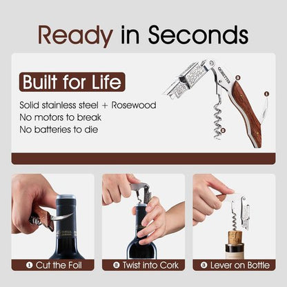 GOBETTER Wine Opener, Professional Corkscrews for Wine Bottles Cap Remover, Manual Wine Key for Home Use, Servers, Waiters Bartenders and Wine Lovers, Classic Rosewood