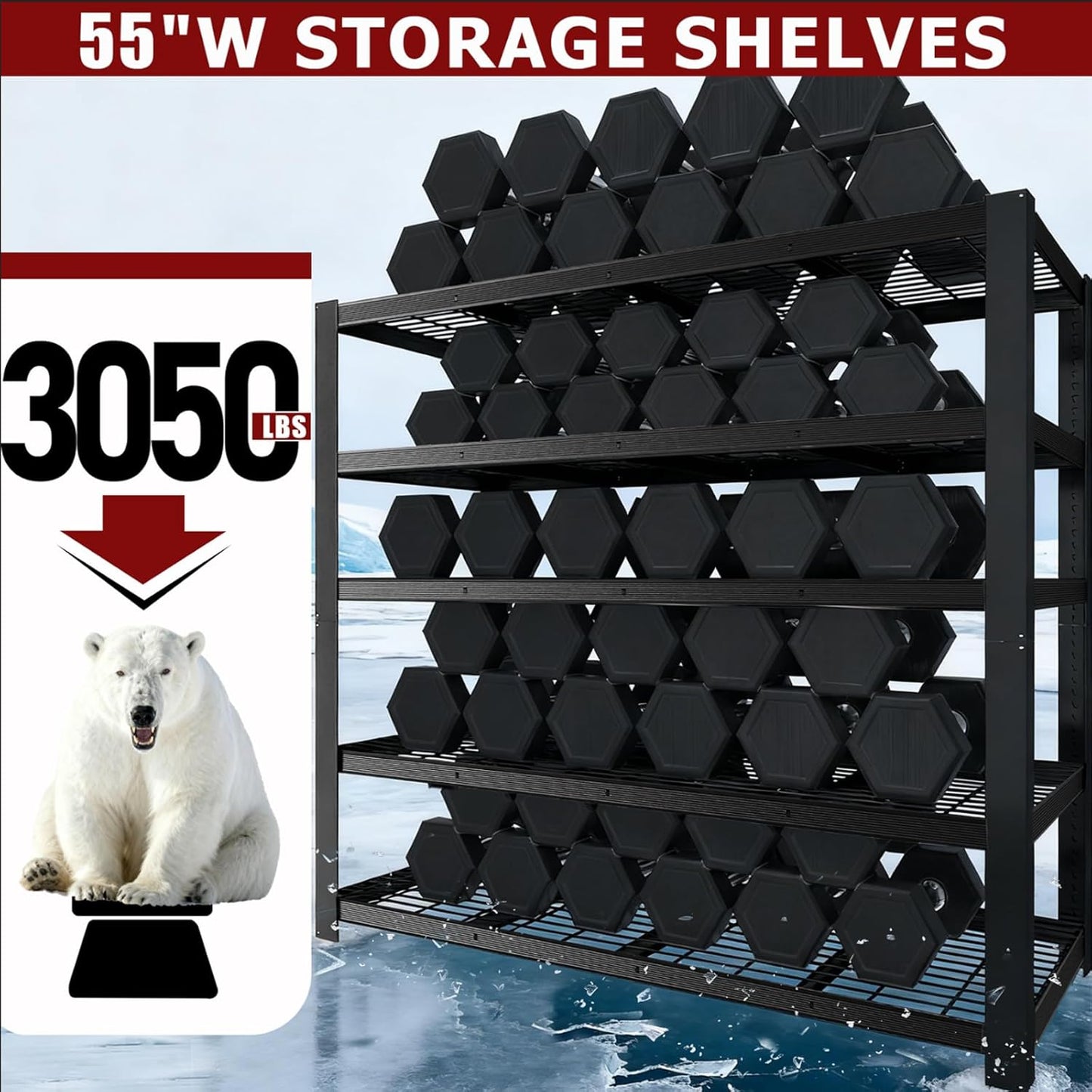 Regine Switzerland Heavy Duty Garage Shelving - 5-Tier Adjustable Storage Unit | 84" H x 24" D x 55" W, 3050 lbs Capacity