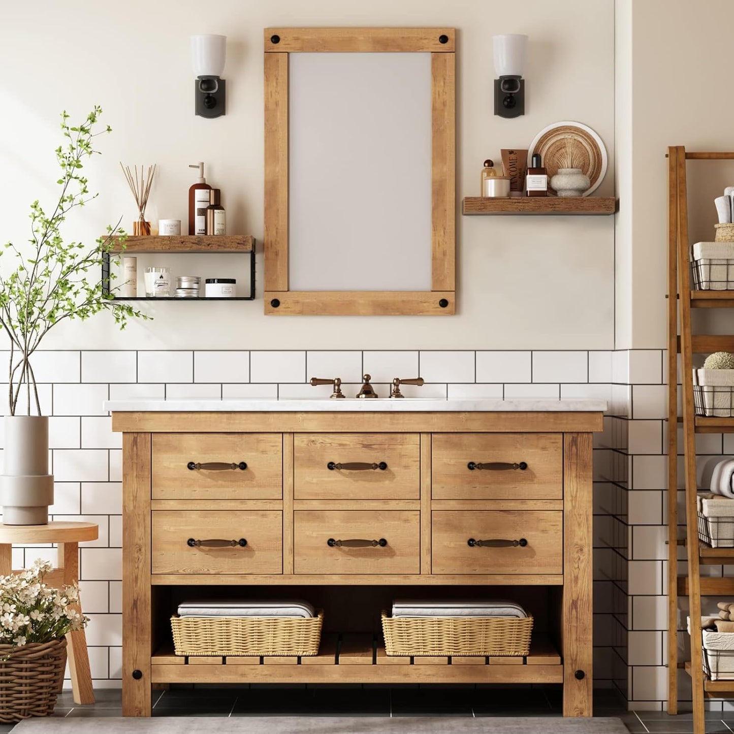 QEEIG Bathroom Shelves Over Toilet - Rustic Brown Wall Mounted Floating Shelves | Set of 2, 16 Inch for Farmhouse Decor