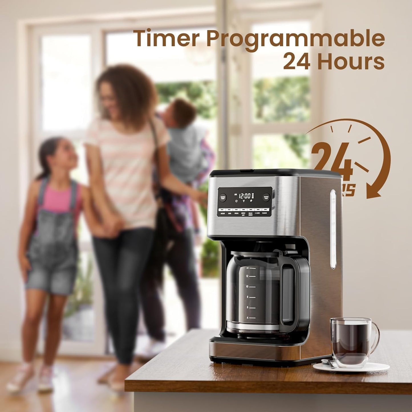 Skiennix 14-Cup Programmable Coffee Maker - Reusable Filter, Auto Pause & Self-Cleaning | Stainless Steel