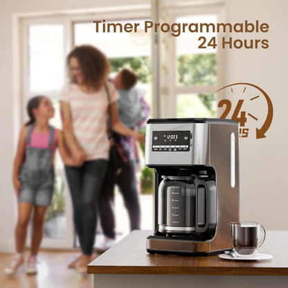 Skiennix 14-Cup Programmable Coffee Maker - Reusable Filter, Auto Pause & Self-Cleaning | Stainless Steel