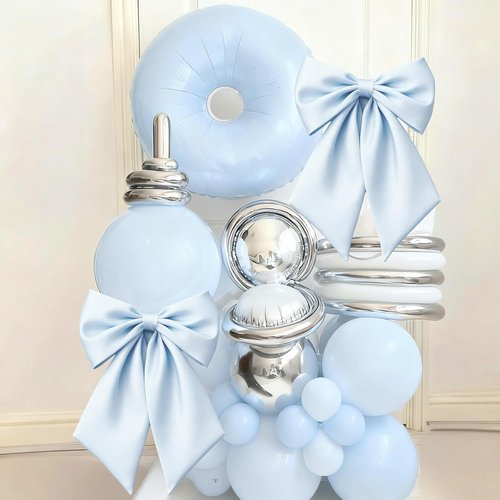 Blue Bow Decor | Large 22x11 Inch Crib Skirt with Big Bows - Perfect for Bachelorette & Baby Showers