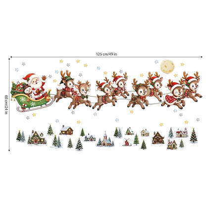 Reusable Santa Claus Reindeer Wall Decals – Peel & Stick Christmas Window Stickers (2 Sheets) - Variation: Reusable