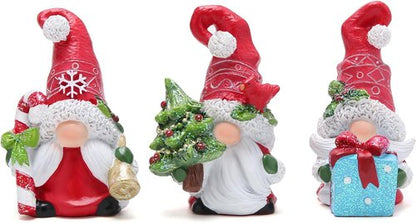 Hodao Christmas Gnome Decorations - Hand-Painted Resin Santa Gnomes Set of 3 for Holiday Home Decor