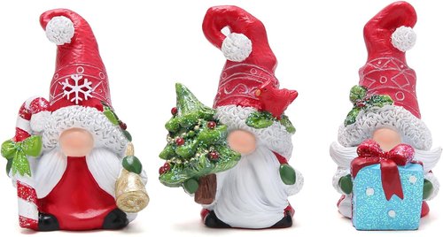 Hodao Christmas Gnome Decorations - Hand-Painted Resin Santa Gnomes Set of 3 for Holiday Home Decor