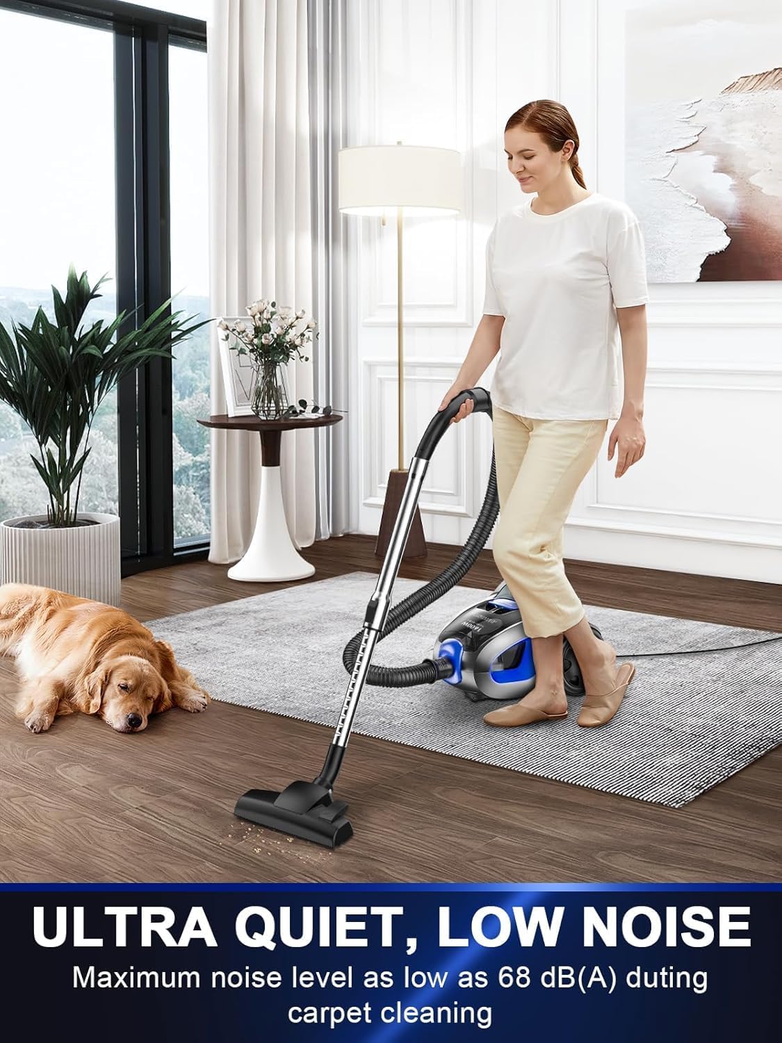 Regine Switzerland Canister Vacuum Cleaner - 40Kpa 1600W Cyclone Power, Lightweight & Bagless for Home | 3.7QT Dust Cup, Blue